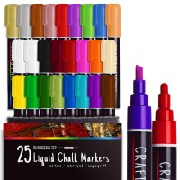 Crafts 4 All Liquid Chalk Markers For Blackboard Signs, Bistro Menu, Car Window Glass - Dry Erase, Washable - 25 Colored Chalk Pens Wreversible Tips Tweezers - Bonus White Chalkboard Marker