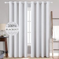 Miulee Linen Texture 90 Inches Curtains For Bedroom 100 Blackout Thermal Insulated Grayish White Curtains Grommet Darkening Cur