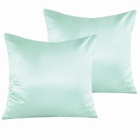 Ntbay Zippered Satin Square Throw Pillow Covers 2 Pack Luxury Hidden Zipper Decorative Euro Pillowcases 18X18 Inches Cyan