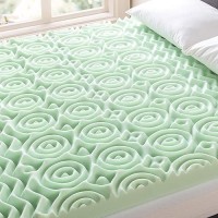 Mellow 4 Inch 5-Zone Memory Foam Mattress Topper  Calming Green Tea Infusion  Short Queen