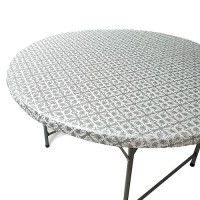 Toptablecloth Fits Tables Up To 55 To 60 Inch Round Tablecloth Elastic Silver Patterned Large Round Tablecover Wedding Plast