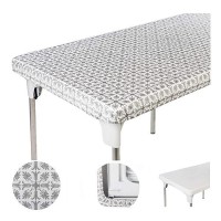 Toptablecloth 5 Foot 60 X 30 Inch Silver Patterned Tablecloth Elastic Corner Fitted Rectangular Folding Vinyl Table Cover Cloth