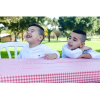 Toptablecloth 8 Feet 30 X 96 Inch Plastic Red And White Checkered Gingham Elastic Tablecloth For Folding Table Cover Fitted Rect