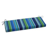 Pillow Perfect Stripe Indooroutdoor Sofa Setee Bench Swing Cushion With Ties Weather And Fade Resistant 18 X 45 Bluegr