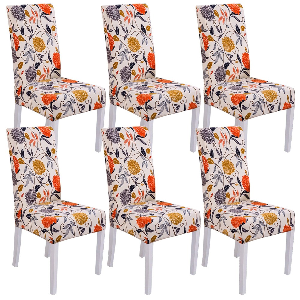 Lalluxy Stretchy Parson Chair Slipcovers For Dining Room Chair Seat Covers Chair Protectors For Party Pet Protection Universal Fit Soft Polyester (Set Of 6, Orange Flowers)