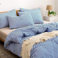 Jellymoni 100 Natural Cotton 3Pcs Striped Duvet Cover Sets White Duvet Cover With Blue Stripes Pattern Printed Comforter Cover