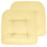 Sweet Home Collection Patio Cushions Outdoor Chair Pads Premium Comfortable Thick Fiber Fill Tufted 19 X 19 Seat Cover, 2 Count (Pack Of 1), Yellow