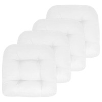 Sweet Home Collection Patio Cushions Outdoor Chair Pads Premium Comfortable Thick Fiber Fill Tufted 19 X 19 Seat Cover, 4 Count (Pack Of 1), White