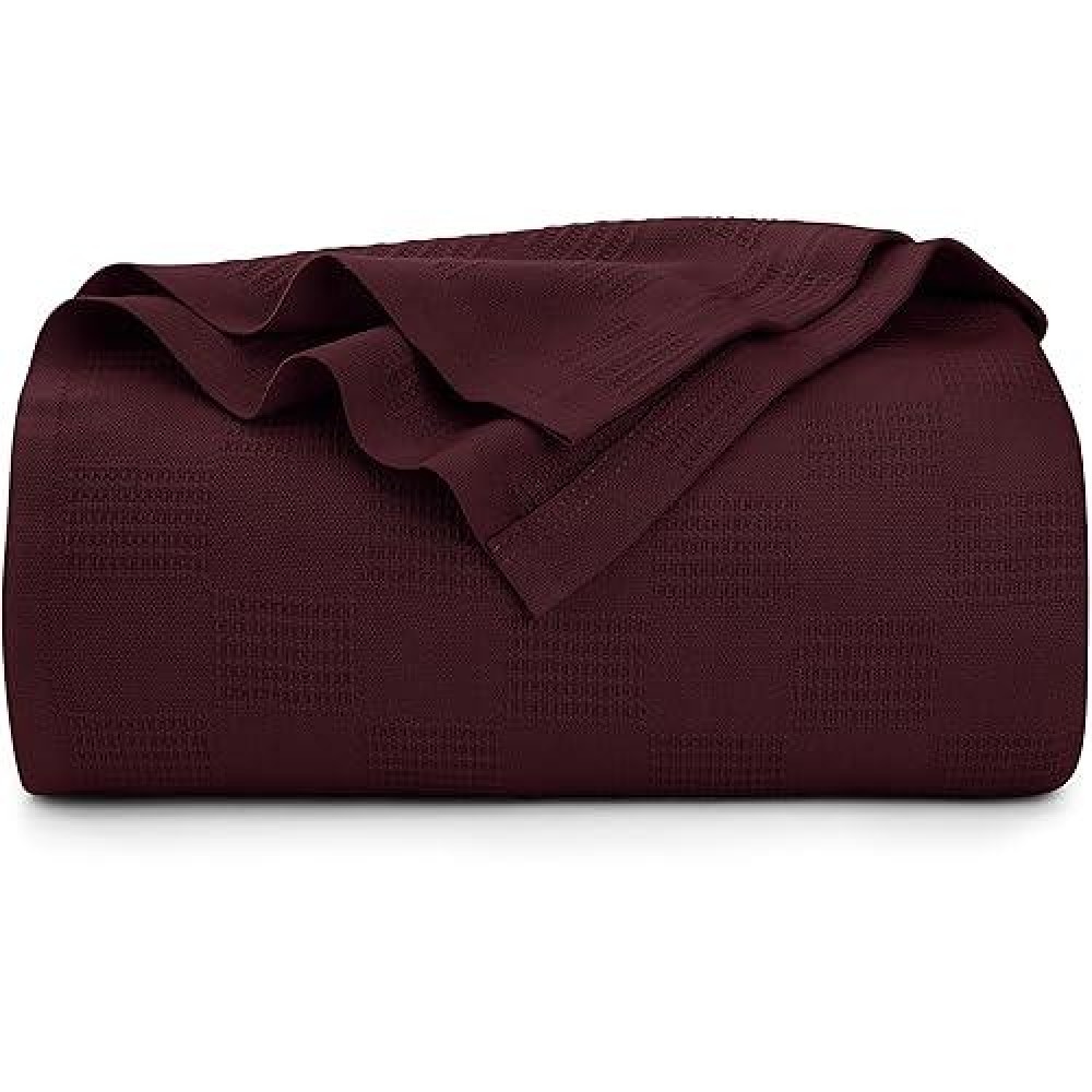 Utopia Bedding 100% Cotton Blanket (Twin Size - 90X72 Inches) 350Gsm Lightweight Thermal Blanket  Soft Breathable Blanket For All Seasons (Burgundy)