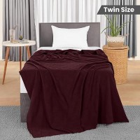 Utopia Bedding 100% Cotton Blanket (Twin Size - 90X72 Inches) 350Gsm Lightweight Thermal Blanket  Soft Breathable Blanket For All Seasons (Burgundy)