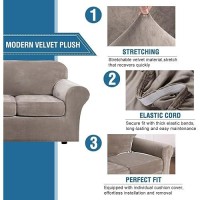 Hversailtex Real Velvet Plush 3 Piece Stretch Sofa Covers Couch Covers For 2 Cushion Couch Sofa Slipcovers Width Up To 90 Inch