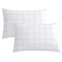 Jellymoni 100 Natural Cotton Plaid King Pillowcases Set 2 Pack White With Black Grid Geometric Pattern Printed Pillow Covers W