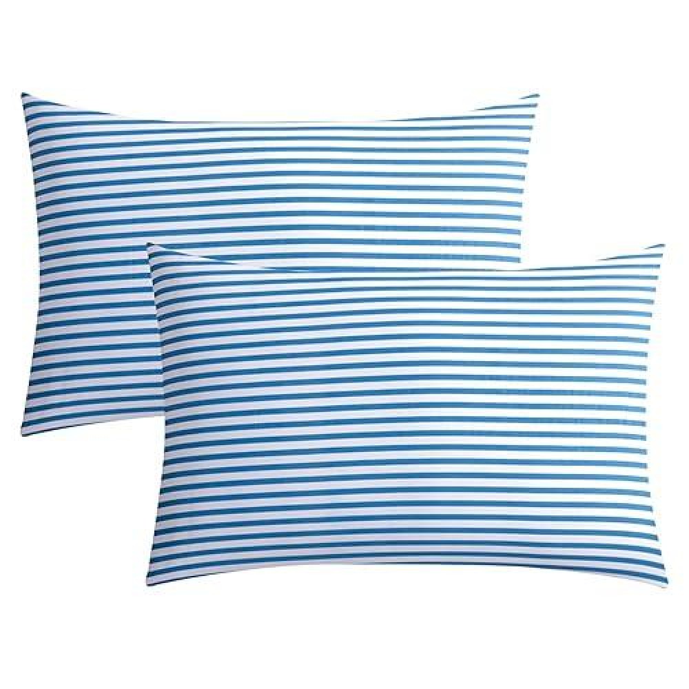 Jellymoni 100 Natural Cotton Striped King Pillowcases Set 2 Pack White And Blue Stripes Pattern Printed Pillow Covers With Env