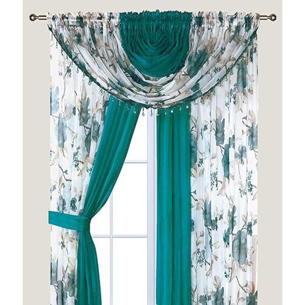 Sapphire Home Floral Sheer Curtains - 4 Panels Set With Valance  63