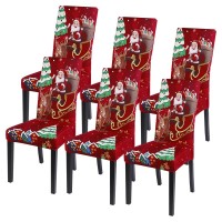 Searchi Christmas Chair Covers Set Of 6, Stretch Xmas Kitchen Chair Cover Removable Washable Holiday Parsons Chair Slipcovers For Dining Room, Christmas Decoration, Ceremony(Santa Claus+Elk)