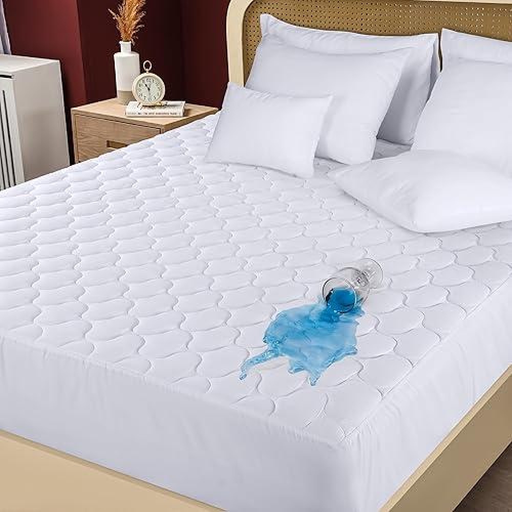 Utopia Bedding Quilted Fitted Waterproof Queen Mattress Protector Mattress Pad Stretches Up To 16 Inches Deep Elastic Fitted M