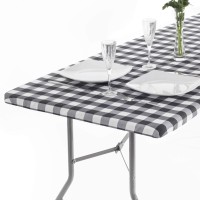 Shamrock Home 6Ft Fitted Tablecloth Elastic Rectangle Table Cover, Table Cloth, Fitted Table Covers For 6 Foot Tables,Picnic Table Cover Indoor Outdoor, Washable 72X30 Inch, Black Gingham