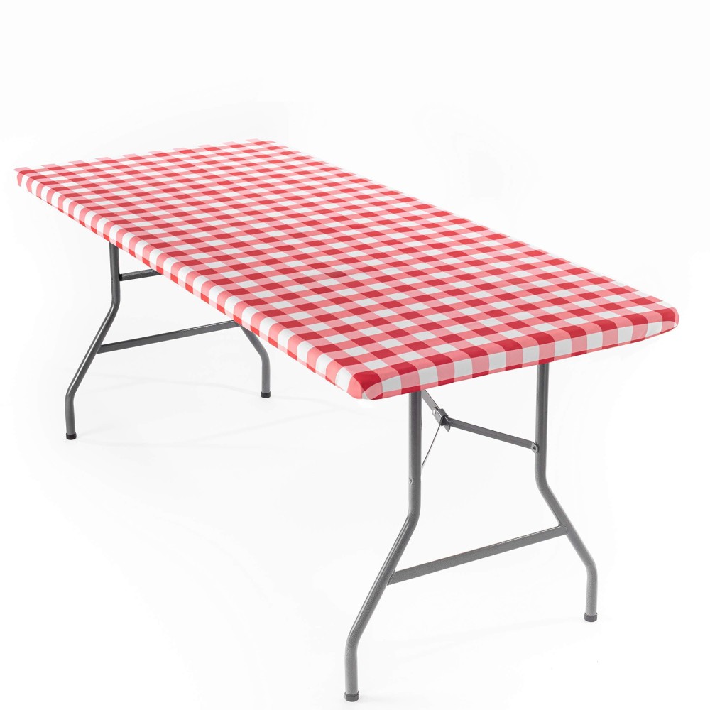 Shamrock Home 6Ft Fitted Tablecloth Elastic Rectangle Table Cover, Table Cloth, Fitted Table Covers For 6 Foot Tables, Picnic Table Cover Indoor Outdoor, Washable 72X30 Inch, Red Gingham