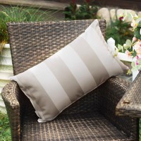 Western Home Pack Of 2 Decorative Outdoor Solid Waterproof Striped Throw Pillow Covers Polyester Linen Garden Farmhouse Cushion Cases For Patio Tent Balcony Couch Sofa 12X20 Inch Sand