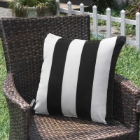 Western Home Pack Of 2 Decorative Outdoor Solid Waterproof Striped Throw Pillow Covers Polyester Linen Garden Farmhouse Cushion Cases For Patio Tent Balcony Couch Sofa 20X20 Inch Black