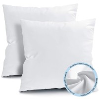 Fixwal 16X16 Inches Outdoor Pillow Inserts Set Of 2, Waterproof Decorative Throw Pillows Insert, Square Pillow Forms For Patio, Furniture, Bed, Living Room, Garden ( White )