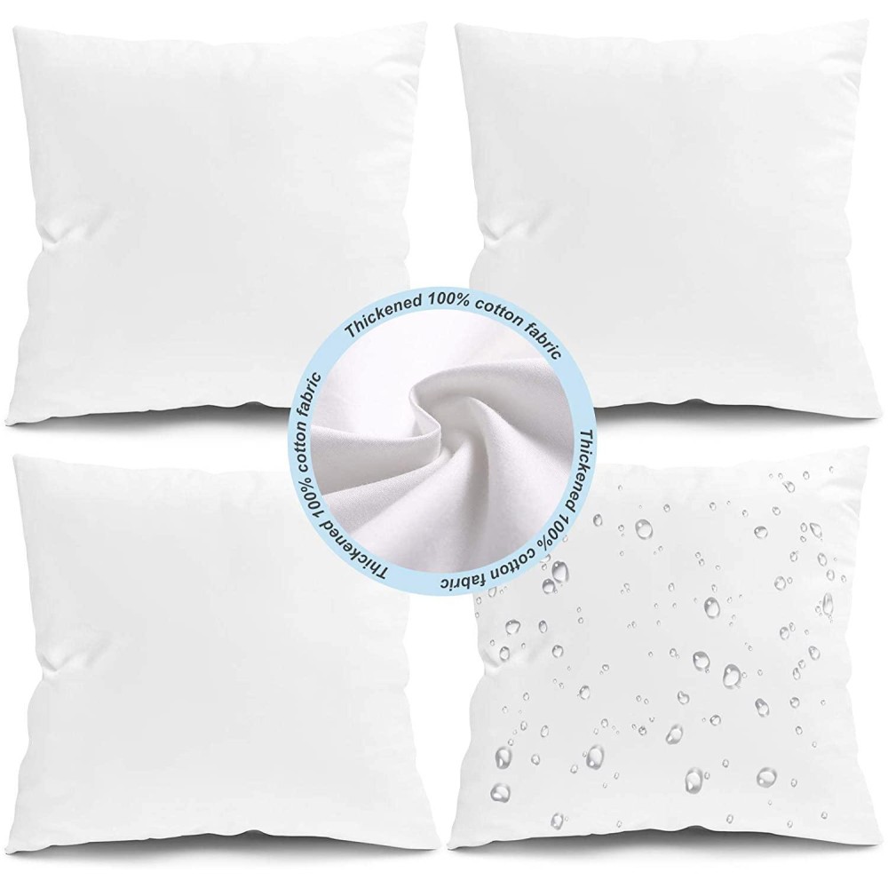 Fixwal 18X18 Inches Outdoor Pillow Inserts Set Of 4, Waterproof Decorative Throw Pillows Insert, Square Pillow Form For Patio, Furniture, Bed, Living Room, Garden (White)