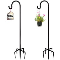 Artigarden 108 Inch Outdoor Shepherd Hook With 5 Prong Base 2 Packs Adjustable Heavy Duty Garden Hanging Stake For Bird Feede