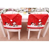 Christmas Santa Chair Cover, Set Of 4 Red Snowman Hat Slipcovers Xmas Chair Back Covers Cap For Christmas House Dining Room Kitchen Banquet Holiday Decorations (Red, 4Pcs)