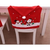 Christmas Santa Chair Cover, Set Of 4 Red Snowman Hat Slipcovers Xmas Chair Back Covers Cap For Christmas House Dining Room Kitchen Banquet Holiday Decorations (Red, 4Pcs)