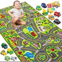 Joyin Kids Play Rugs - 12 Pull-Back Vehicle Set - Durable Carpet Playmat Rug - City Pretend Play - Toddler Car Track Rug