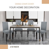 Jiviner Thick Stretchy Dining Chair Slipcover Set Of 6 Washable Jacquard Parsons Chair Covers Removable Kitchen Chair Furniture Protector For Dining Room, Hotel, Party (6, Light Gray)