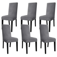 Jiviner Velvet Dining Chair Slipcover High Stretch Chair Covers For Dining Room Set Of 6 Parsons Chair Furniture Protector For Hotel, Party, Restaurant (6, Gray)