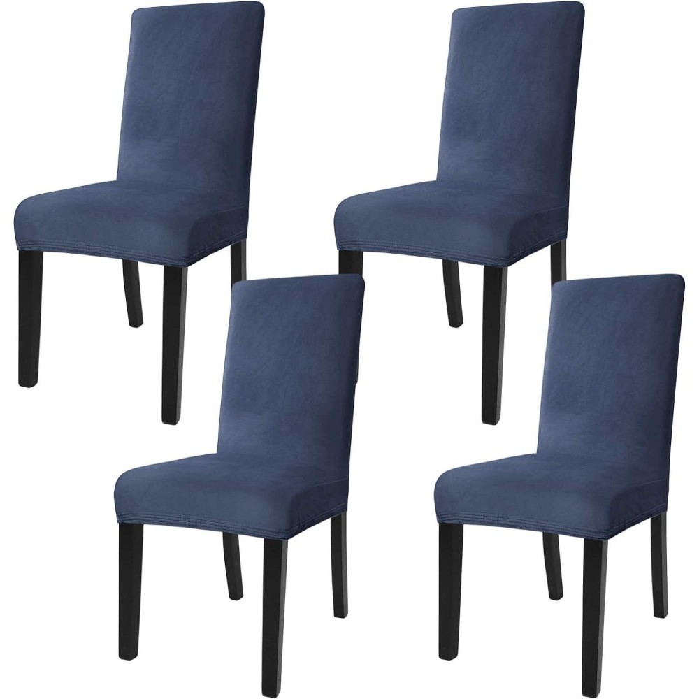 Jiviner Velvet Dining Chair Slipcover High Stretch Chair Covers For Dining Room 4 Pack Parsons Chair Furniture Protector For Hotel, Party, Restaurant (4, Navy Blue)