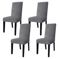 Jiviner Velvet Dining Chair Slipcover High Stretch Chair Covers For Dining Room Set Of 4 Parsons Chair Furniture Protector For Hotel, Party, Restaurant (4, Gray)