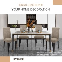 Jiviner Thick Stretchy Dining Chair Slipcover Set Of 6 Washable Jacquard Parsons Chair Covers Removable Kitchen Chair Furniture Protector For Dining Room, Hotel, Party (6, Khaki)