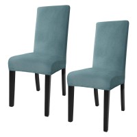 Jiviner Velvet Dining Chair Slipcover High Stretch Chair Covers For Dining Room Set Of 2 Parsons Chair Furniture Protector For Hotel, Party, Restaurant (2, Stone Blue)