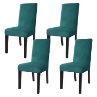 Jiviner Velvet Dining Chair Slipcover High Stretch Chair Covers For Dining Room Set Of 4 Parsons Chair Furniture Protector For Hotel, Party, Restaurant (4, Blackish Green)