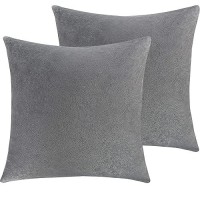 Ntbay Zippered Velvet Square Throw Pillow Covers 2 Pack Super Soft And Luxury Decorative Cushion Cases 20X20 Inches Smoke Gre