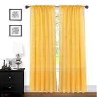 Sapphire Home Mustard Yellow Sheer Curtains -2 Panels Set 54