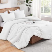 Andency White Twin Size Comforter Set 2 Pieces Boho Solid Modern Bedding Comforters Sets All Season Soft Lightweight Fluffy