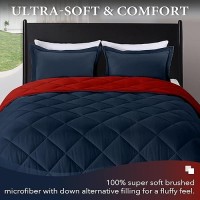 Downluxe King Size Comforter Set Red And Navy King Comforter Soft Bedding Sets For All Seasons 3 Pieces 1 Comforter 104