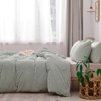 Jellymoni 100 Natural Cotton 2Pcs Striped Duvet Cover Sets White Duvet Cover With Green Stripes Pattern Printed Comforter Cover