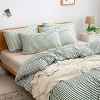 Jellymoni 100 Natural Cotton 2Pcs Striped Duvet Cover Sets White Duvet Cover With Green Stripes Pattern Printed Comforter Cover