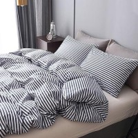 Jellymoni 100 Natural Cotton 2Pcs Striped Duvet Cover Sets White Duvet Cover With Navy Blue Stripes Pattern Printed Comforter C