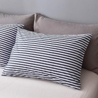 Jellymoni 100 Natural Cotton 2Pcs Striped Duvet Cover Sets White Duvet Cover With Navy Blue Stripes Pattern Printed Comforter C