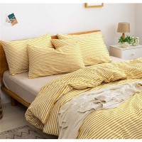 Jellymoni 100 Natural Cotton 2Pcs Striped Duvet Cover Sets White Duvet Cover With Yellow Stripes Pattern Printed Comforter Cov