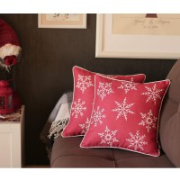 Homeroots 100 Polyester Brushed Set Of 4 18 Christmas Snowflakes Throw Pillow Cover In Red