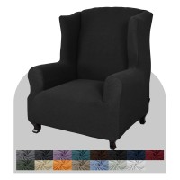 Jiviner Super Stretch Wingback Chair Slipcover 1-Piece Soft Spandex Jacquard Wing Chair Cover Living Room Slipcovers For Wingback Chairs With Foam Rods (Wingback Chair, Black)