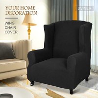 Jiviner Super Stretch Wingback Chair Slipcover 1-Piece Soft Spandex Jacquard Wing Chair Cover Living Room Slipcovers For Wingback Chairs With Foam Rods (Wingback Chair, Black)