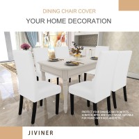 Jiviner Stretch Chair Covers For Dining Chairs Set Of 4 Decorative Jacquard Dining Room Chair Covers Washable Kitchen Chair Slip Covers For Dining Room, Hotel, Party (4, Off White)